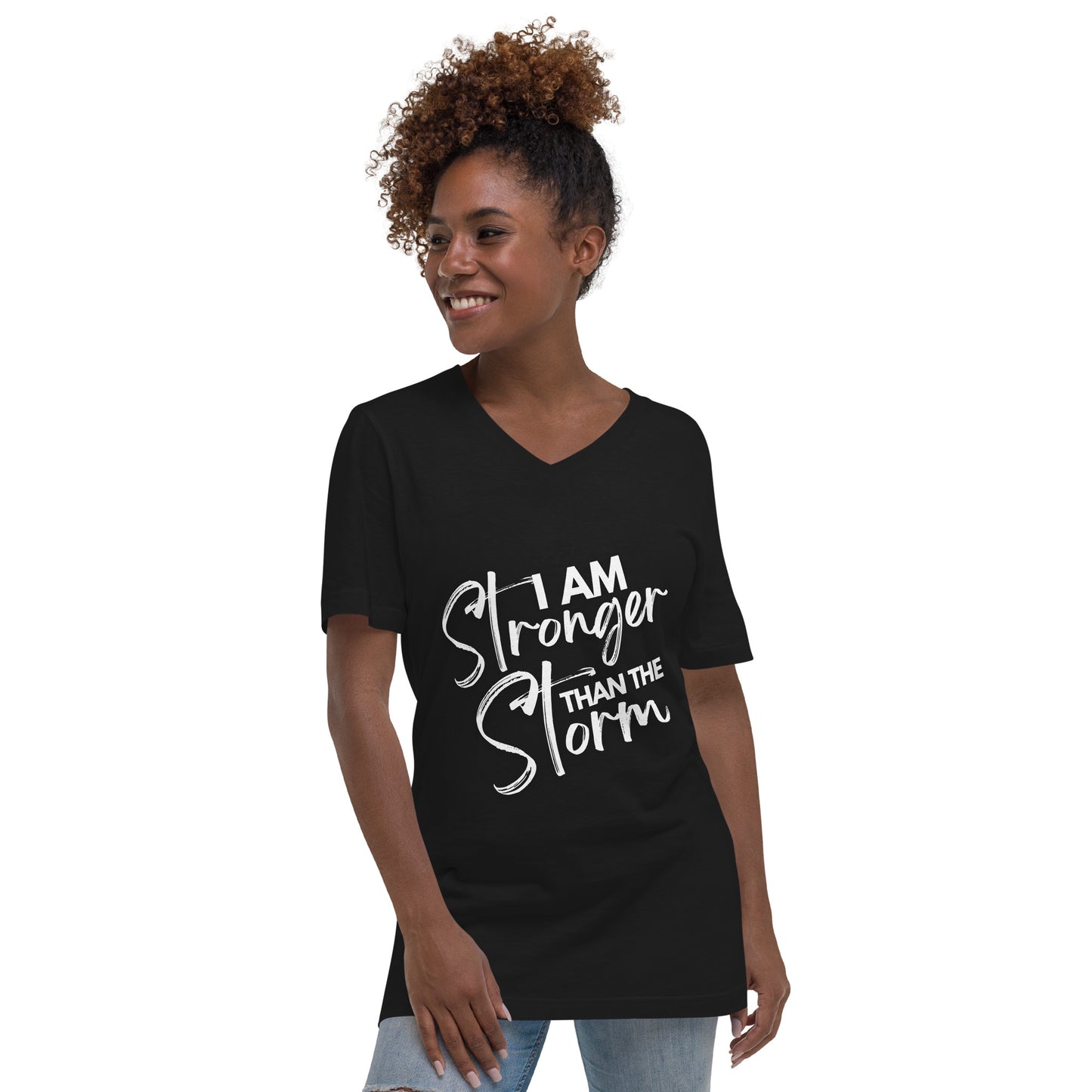 I Am Stronger Than the Storm Short Sleeve V-Neck T-Shirt